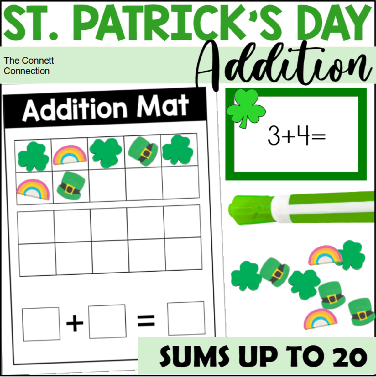 An educational teaching resource from The Connett Connection entitled St. Patrick's Day Addition Math Station or Center downloadable at Teach Simple.