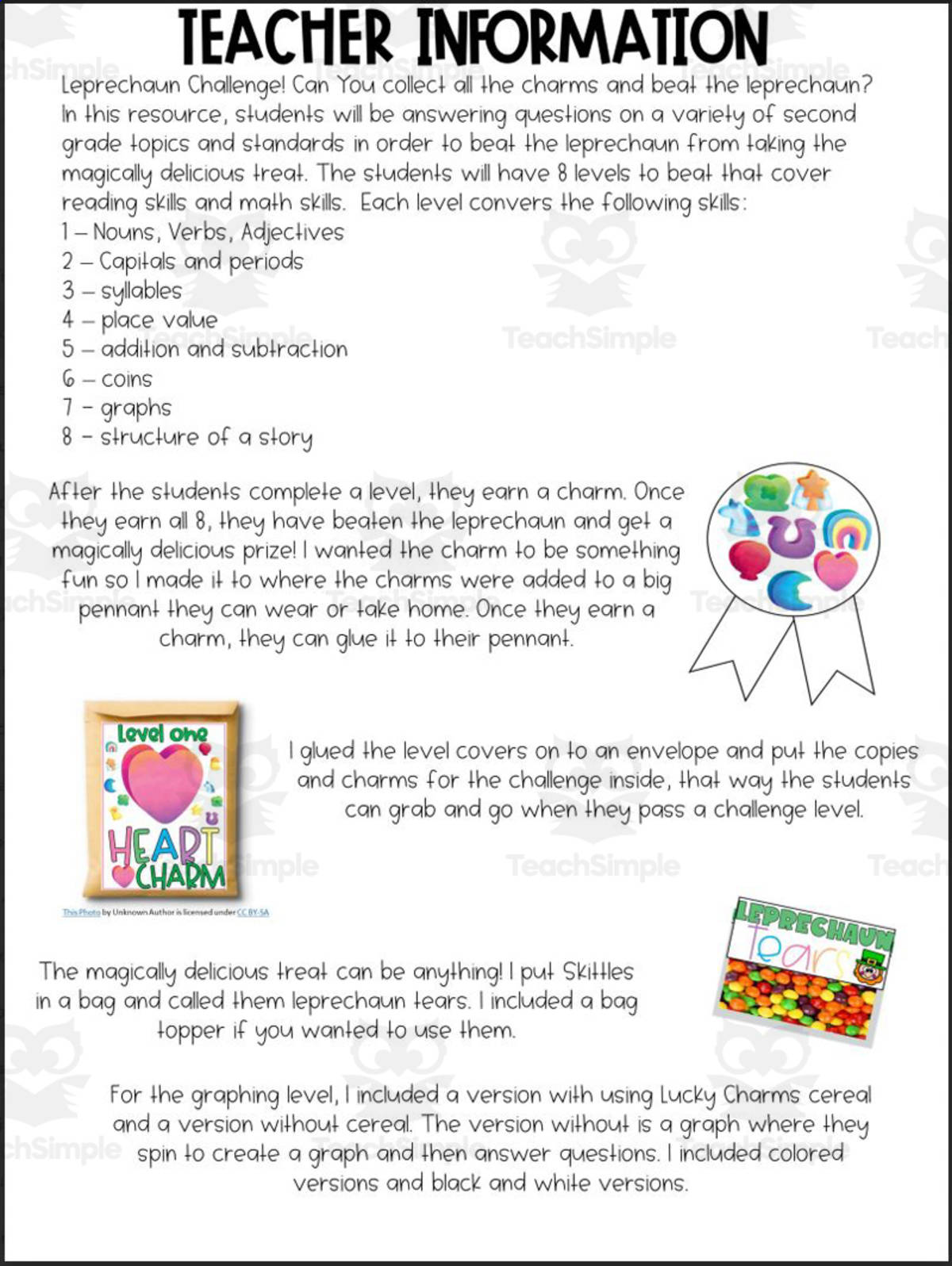 An educational teaching resource from Teach With Baker entitled St. Patrick's Day Challenge downloadable at Teach Simple.