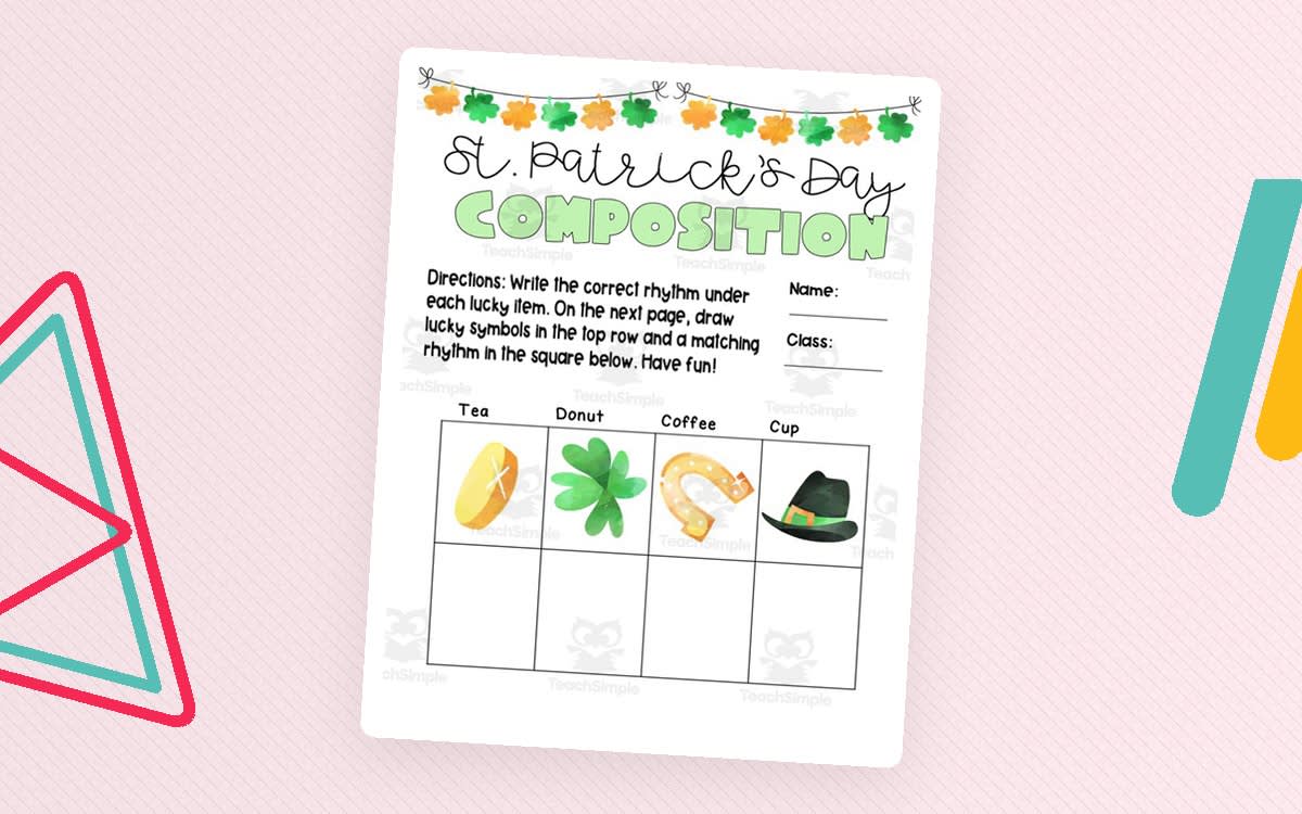 An educational teaching resource from Joyful Noise Teaching entitled St. Patrick's Day Composition Worksheets downloadable at Teach Simple.