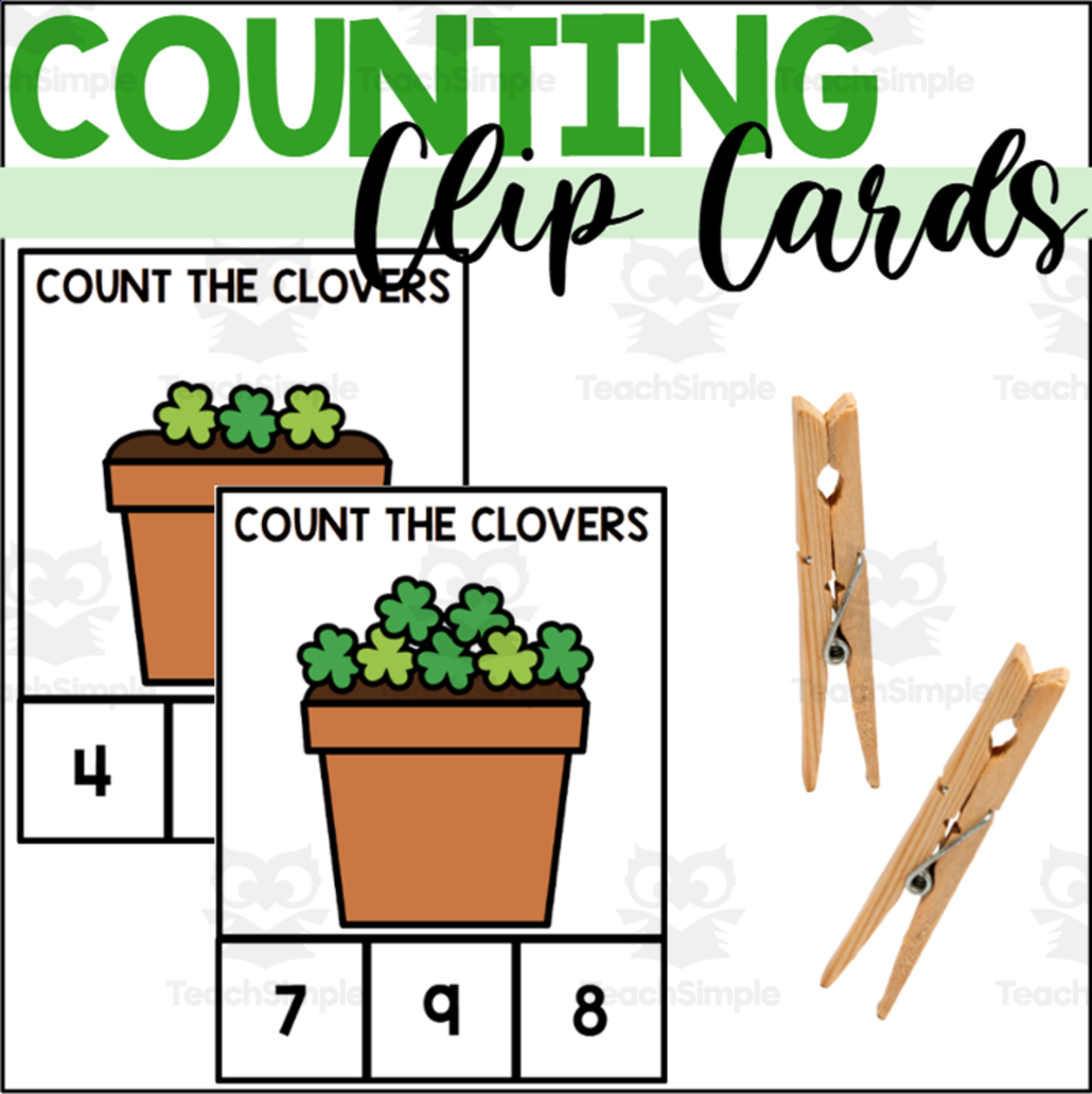 An educational teaching resource from The Connett Connection entitled St. Patrick's Day Counting to 10 Clip Cards with Cake downloadable at Teach Simple.