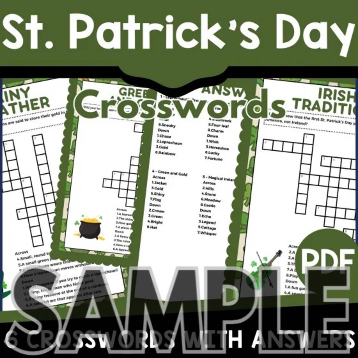 An educational teaching resource from Cored Education entitled St Patrick's Day Crossword: 1 Page Sample (PDF) downloadable at Teach Simple.