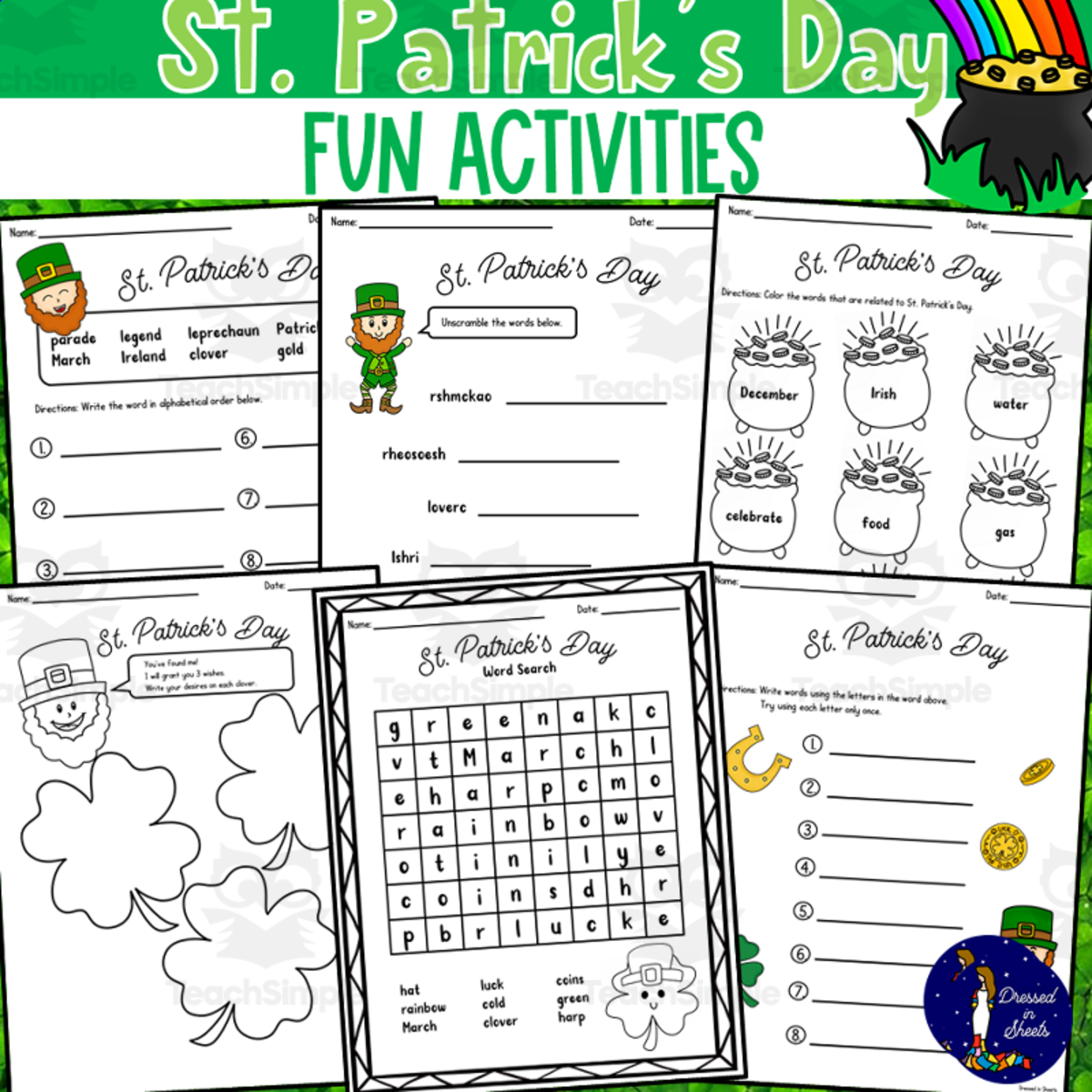 An educational teaching resource from Soumara Siddiqui entitled St. Patrick's Day Fun Activities downloadable at Teach Simple.