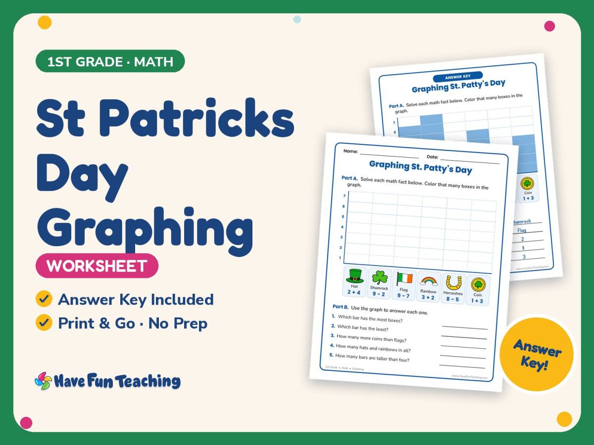 St Patricks Day Graphing Worksheet – 1st Grade Addition Practice preview