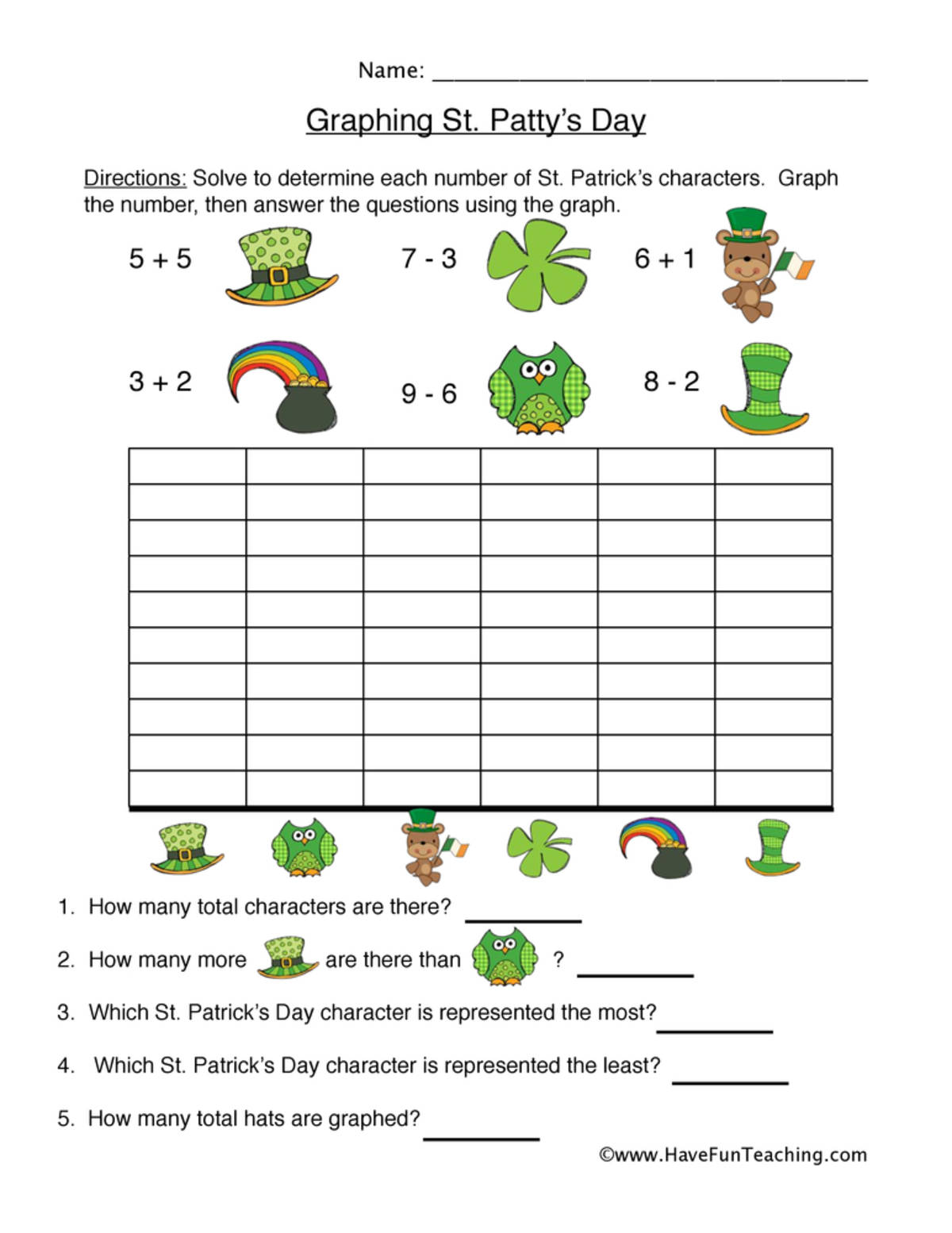 An educational teaching resource from Have Fun Teaching entitled St Patricks Day Graphing Worksheet downloadable at Teach Simple.