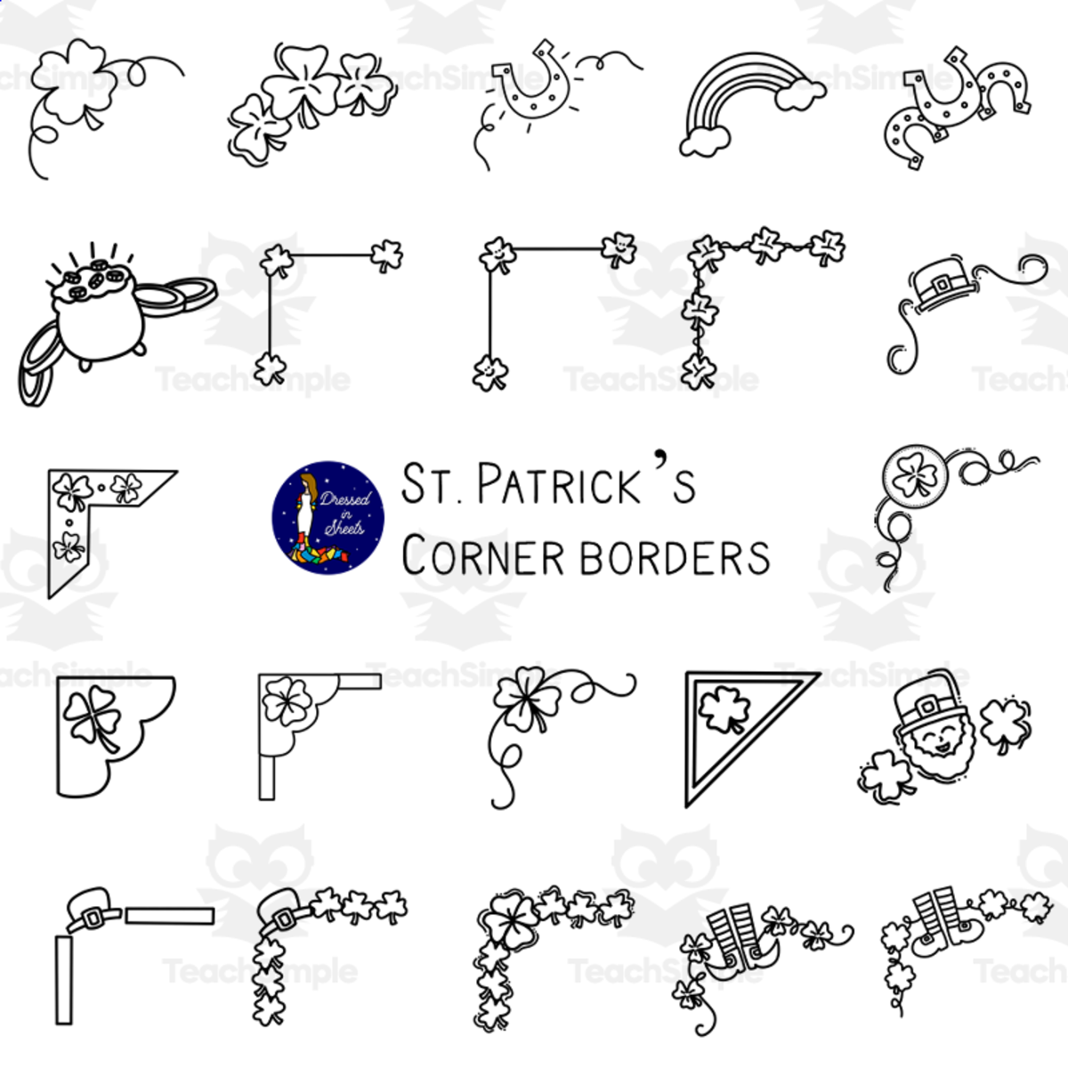 An educational teaching resource from Soumara Siddiqui entitled St. Patrick's Day Hand Sketched Corner Borders downloadable at Teach Simple.