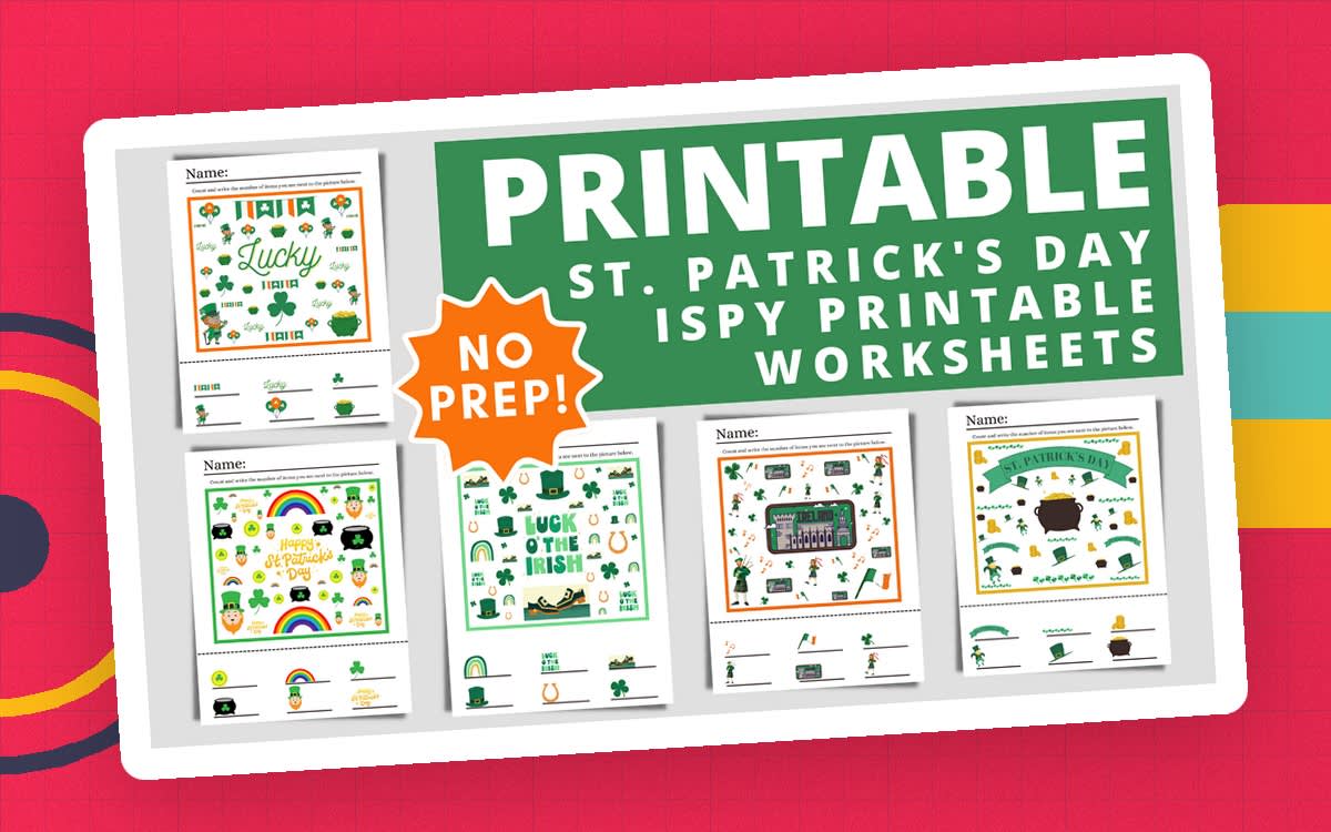An educational teaching resource from Teacher Jenny entitled St. Patrick's Day iSpy Printable Counting Worksheets downloadable at Teach Simple.