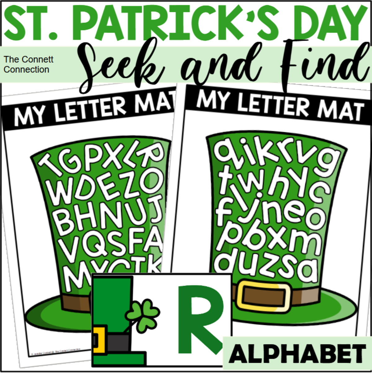 An educational teaching resource from The Connett Connection entitled St. Patrick's Day Letter Recognition Seek and Find Mats Leprechaun Hat downloadable at Teach Simple.