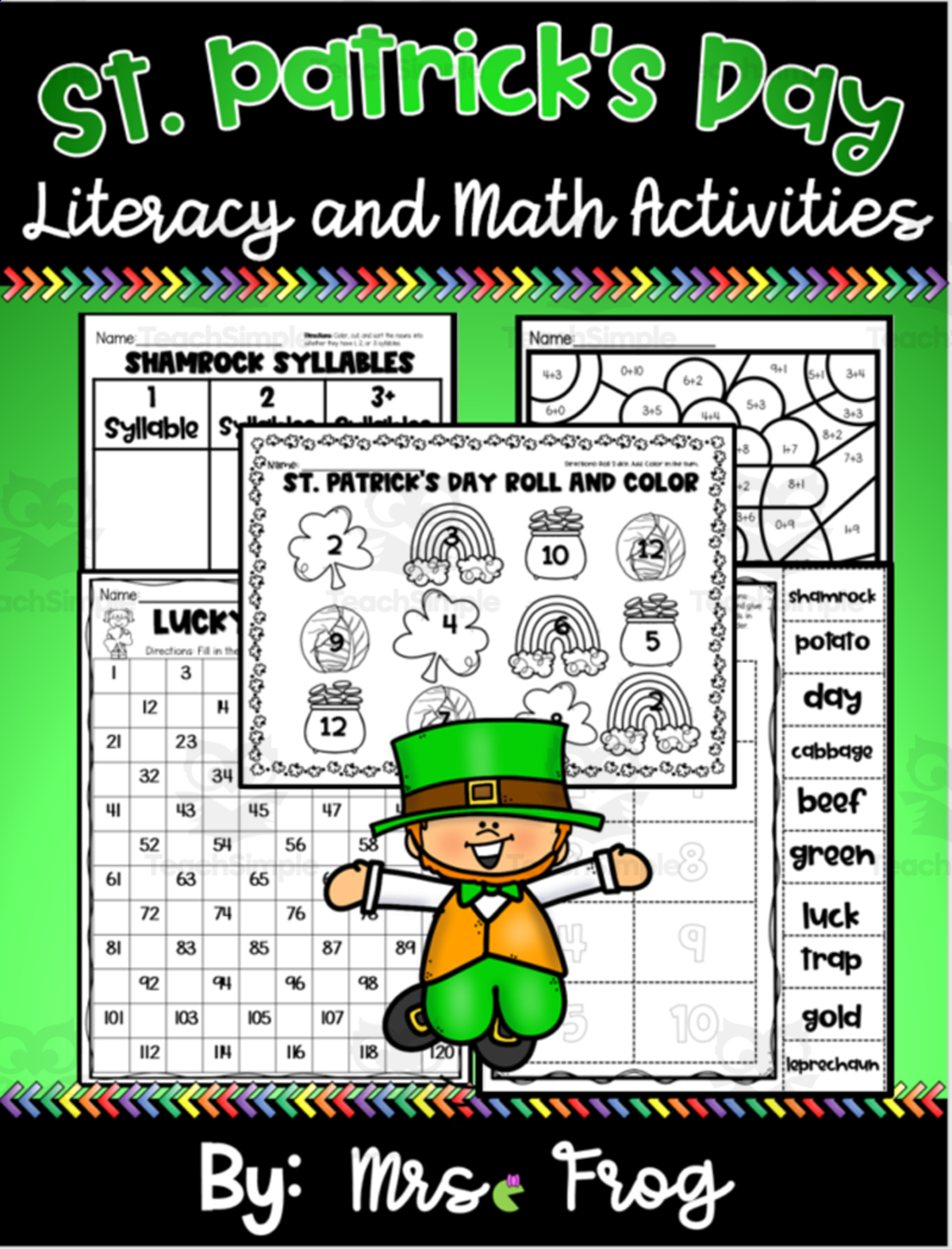 An educational teaching resource from Mrs. Frog entitled St. Patrick's Day Literacy and Math Activities downloadable at Teach Simple.