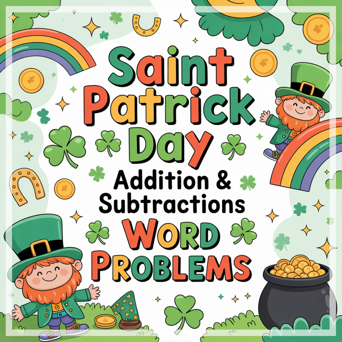 An educational teaching resource from Bambolina55 entitled St Patrick's Day Math Word Problems | Kindergarten Addition Subtractio downloadable at Teach Simple.