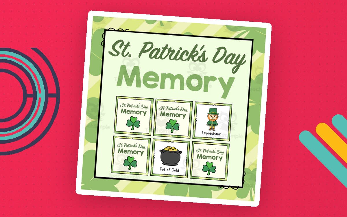 An educational teaching resource from Simply Schoolgirl entitled St. Patrick's Day Memory Game downloadable at Teach Simple.