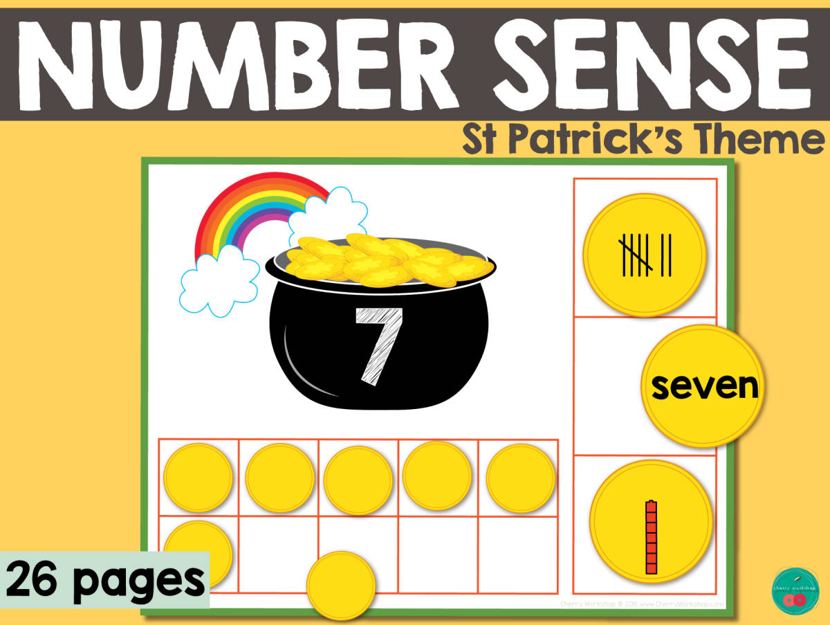 An educational teaching resource from Cherry Workshop entitled St Patrick's Day Number Sense downloadable at Teach Simple.