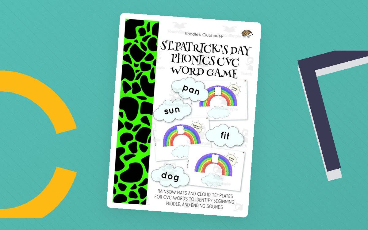 An educational teaching resource from Koodles Clubhouse entitled St. Patrick's Day Phonics CVC Words Game downloadable at Teach Simple.