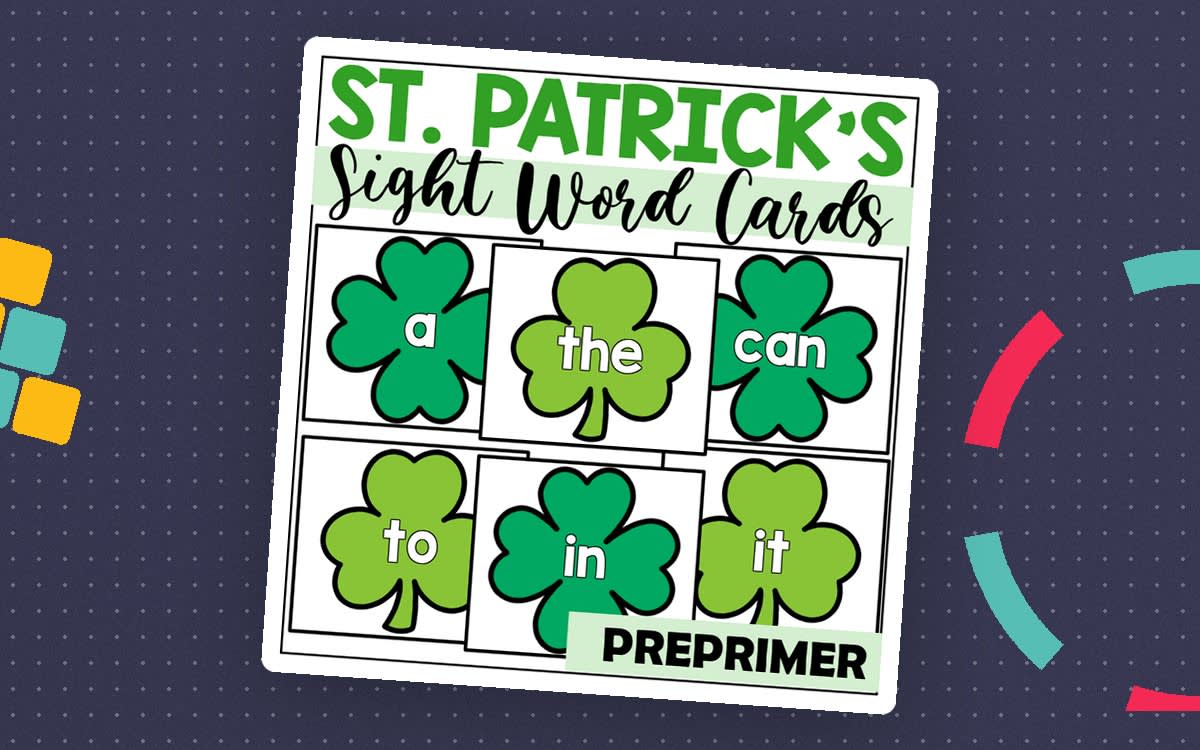 An educational teaching resource from The Connett Connection entitled St. Patrick's Day Preprimer Sight Word Cards downloadable at Teach Simple.