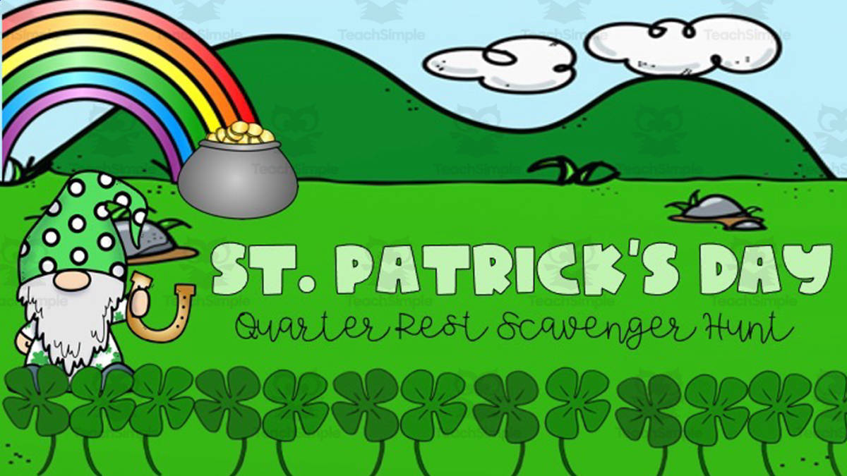 An educational teaching resource from Joyful Noise Teaching entitled St. Patrick's Day Quarter Rest Scavenger Hunt Game downloadable at Teach Simple.