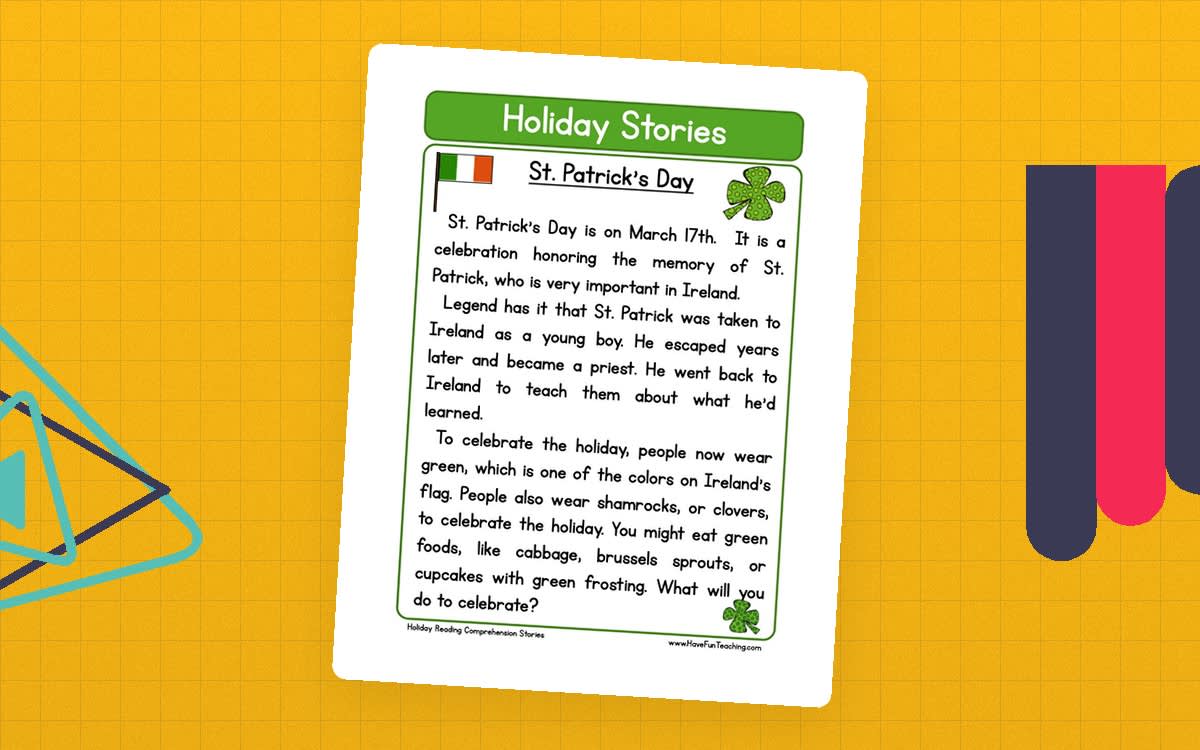 An educational teaching resource from Have Fun Teaching entitled St Patrick's Day Reading Comprehension Worksheet downloadable at Teach Simple.