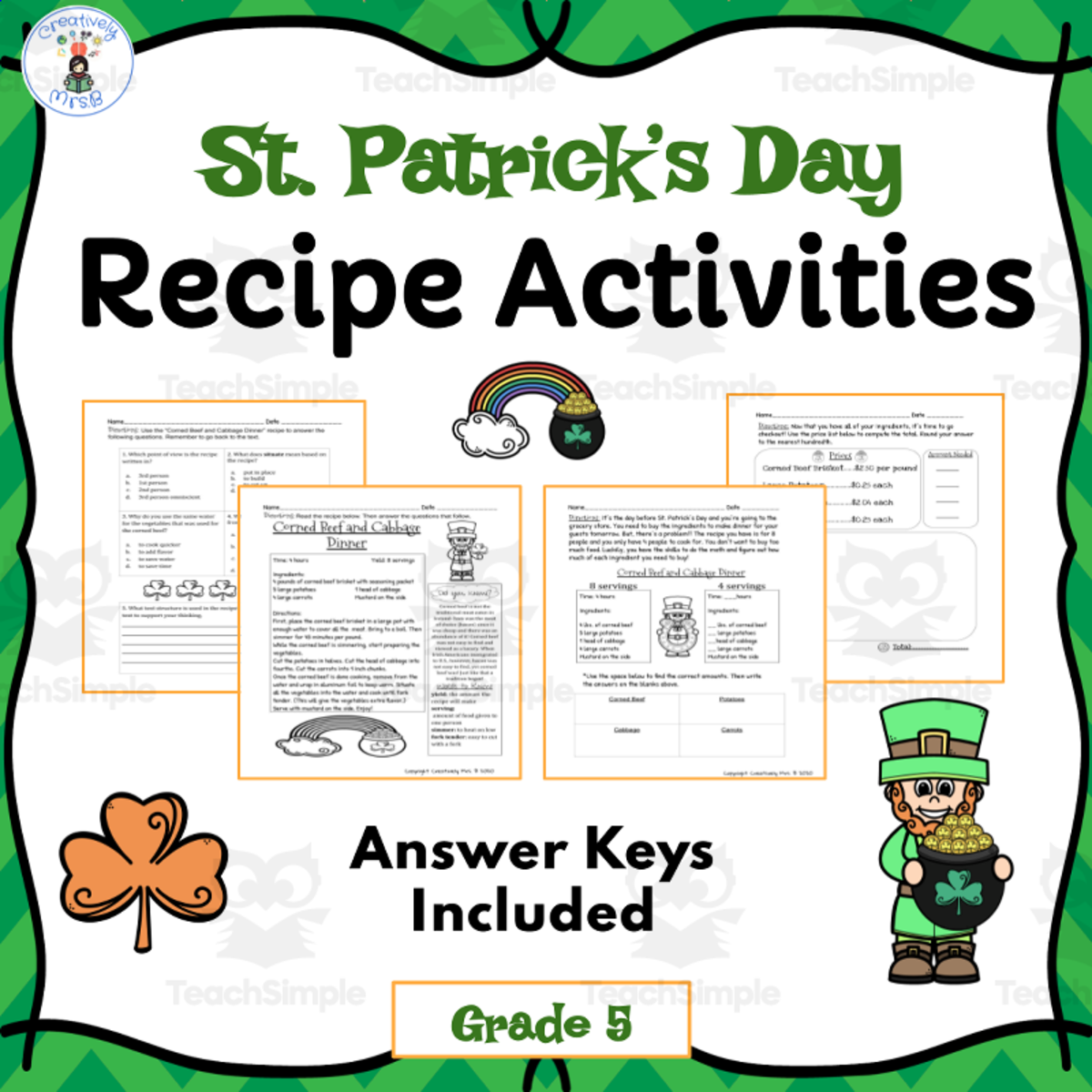 An educational teaching resource from Creatively Mrs. B entitled St. Patrick's Day Recipe Activities Packet downloadable at Teach Simple.
