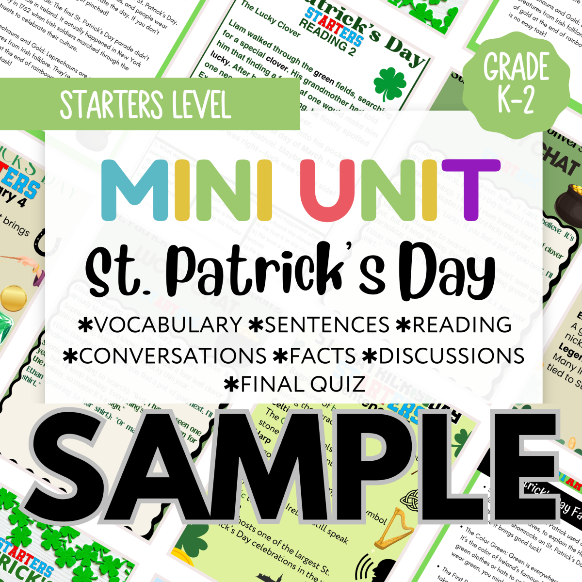 An educational teaching resource from Cored Education entitled St. Patrick's Day Sample Mini Unit - Starters Level downloadable at Teach Simple.