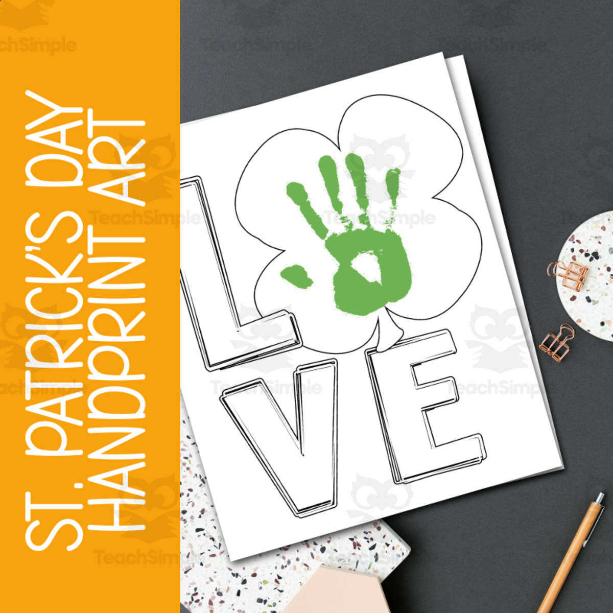 An educational teaching resource from Forever June Digital Design entitled St. Patrick's Day Shamrock – Handprint Art Activity downloadable at Teach Simple.