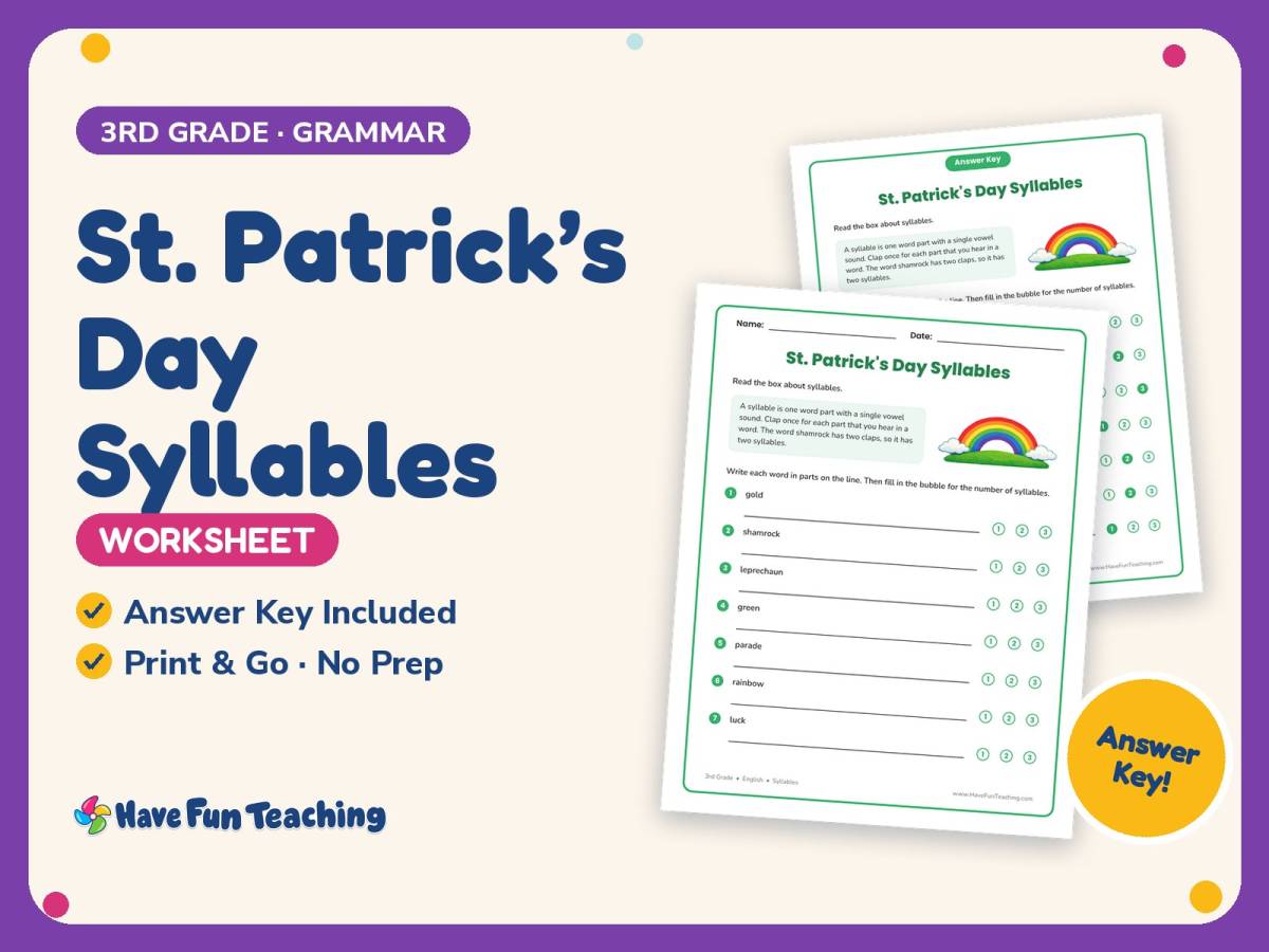 St. Patrick’s Day Syllables Worksheet – 3rd Grade St Patrick’s Day preview