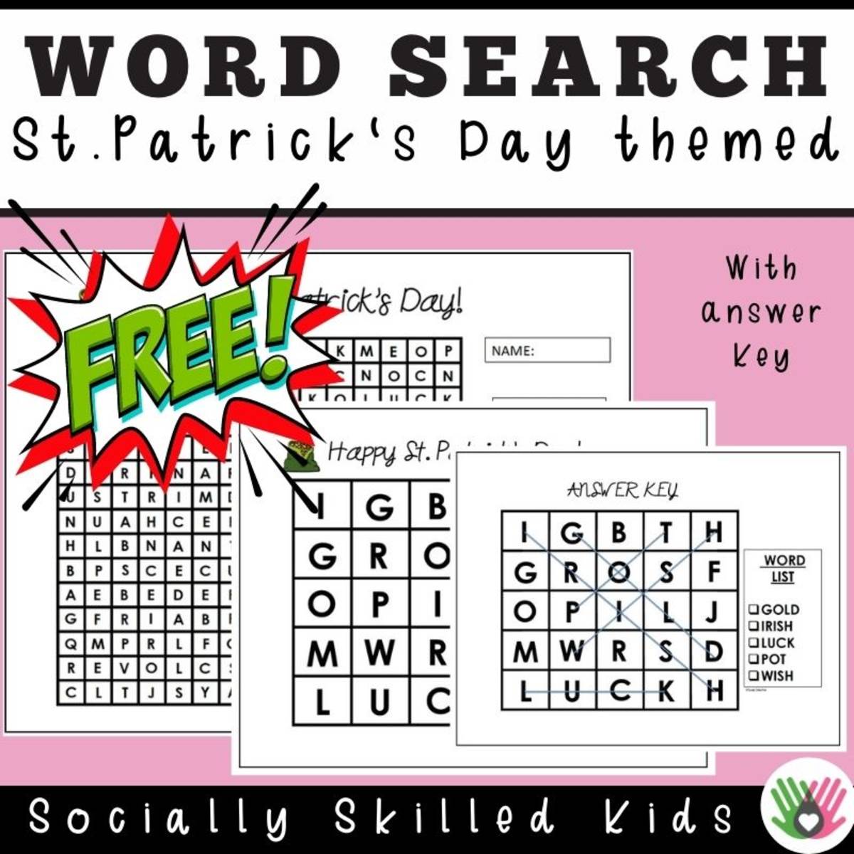 An educational teaching resource from Socially Skilled Kids entitled St. Patrick's Day Themed Word Search downloadable at Teach Simple.
