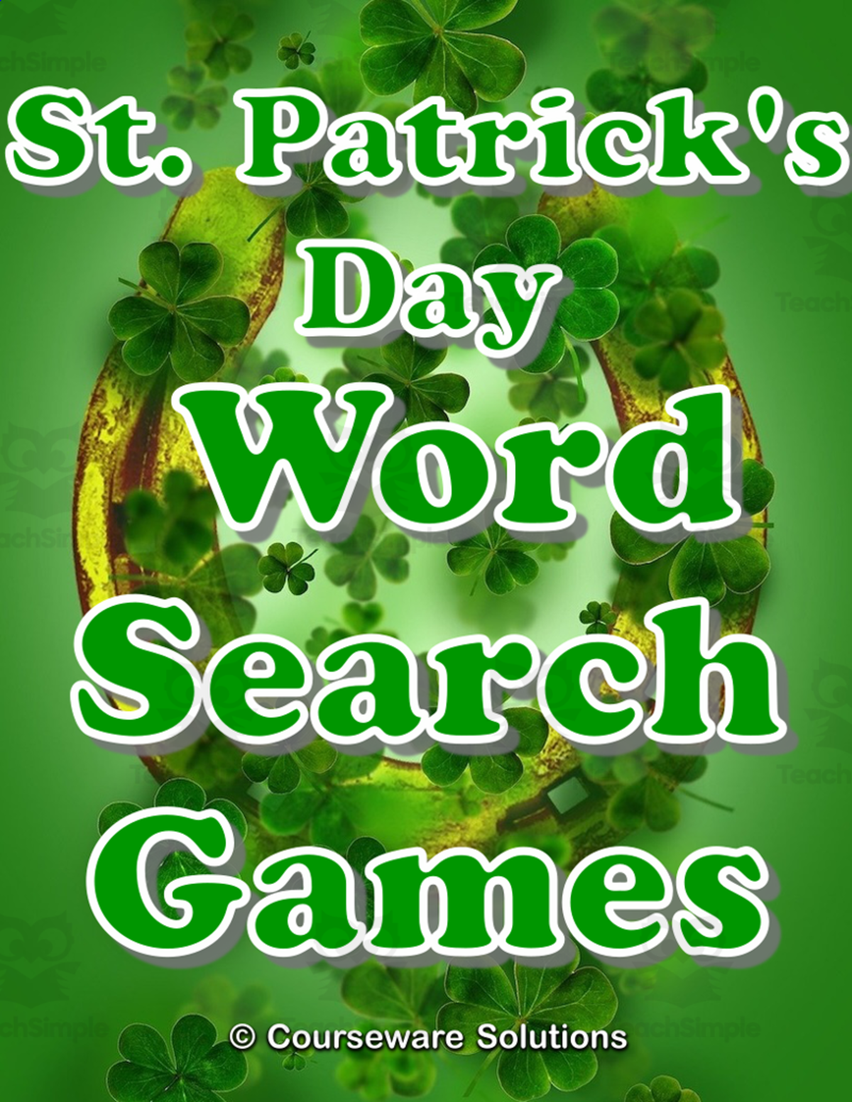 An educational teaching resource from WorksheetsPlus entitled St. Patrick's Day Word Search Games, No Prep Holiday Worksheets downloadable at Teach Simple.