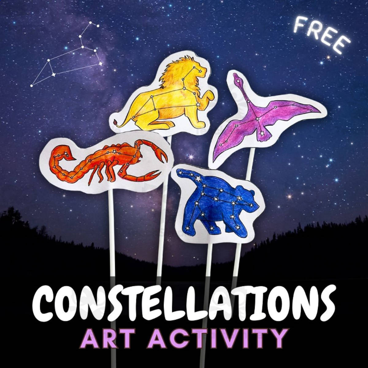 An educational teaching resource from ARTventurousanimals entitled Star Constellations Art Activity: Animal Constellations Art Project downloadable at Teach Simple.