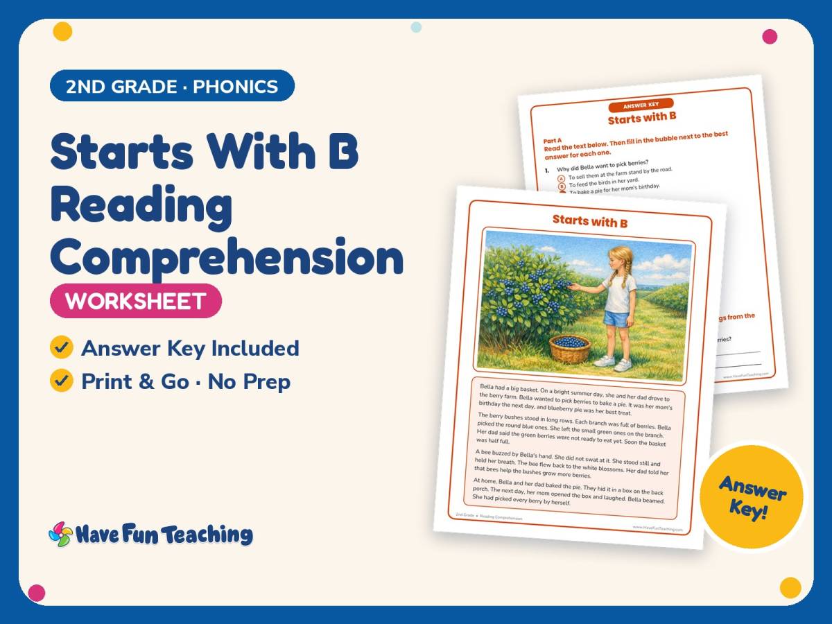 Starts With B Reading Comprehension Worksheet – 2nd Grade Alphabet preview