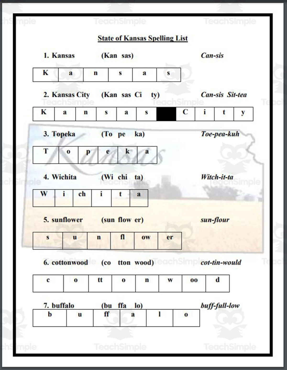 An educational teaching resource from Mr. Matthews Teacher Store entitled State of Kentucky Spelling List downloadable at Teach Simple.