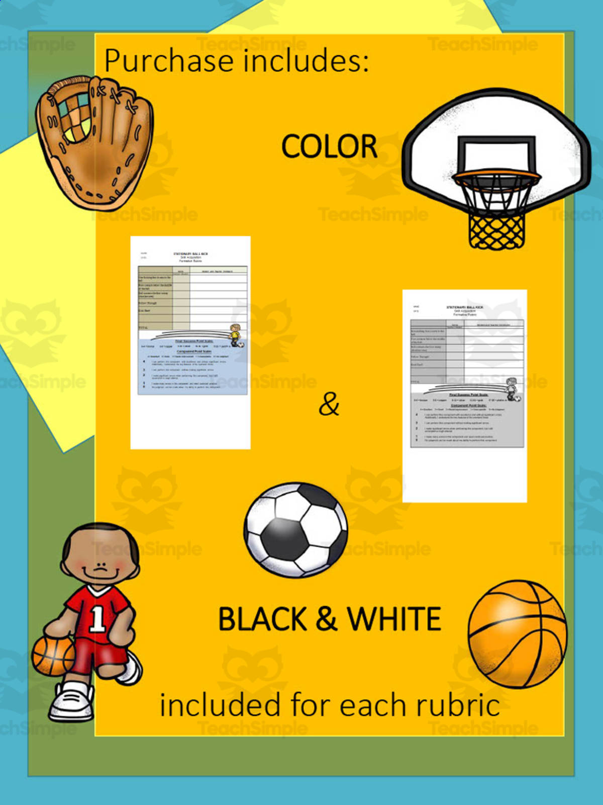 An educational teaching resource from Gems from the Gym entitled Stationary Ball Kick Rubric downloadable at Teach Simple.