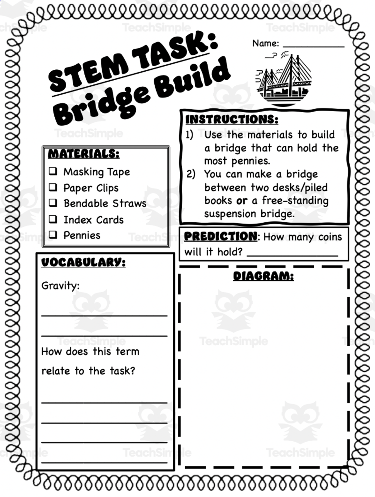 An educational teaching resource from Grace Under Pressure entitled STEM Bridge Build – Middle Grades Engineering Task downloadable at Teach Simple.