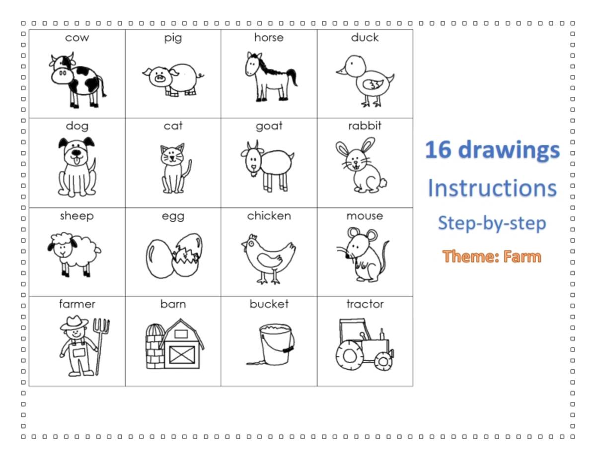 An educational teaching resource from Brave Education entitled Step-By-Step Art: 20 Farm Drawings downloadable at Teach Simple.