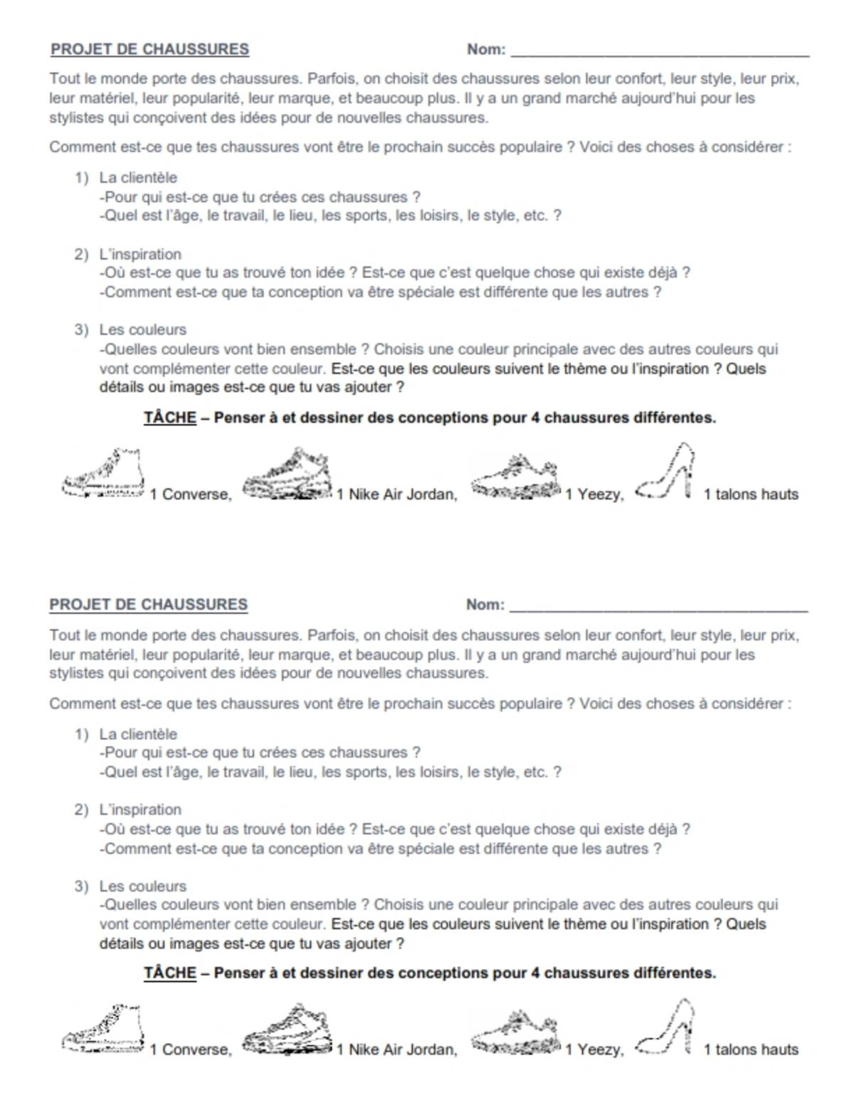 An educational teaching resource from Brave Education entitled Step-By-Step Art: Shoe Design (French Version) downloadable at Teach Simple.