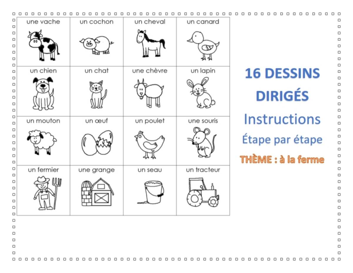 An educational teaching resource from Brave Education entitled Step-By-Step Drawing 16 Farm Animals (French Version) downloadable at Teach Simple.