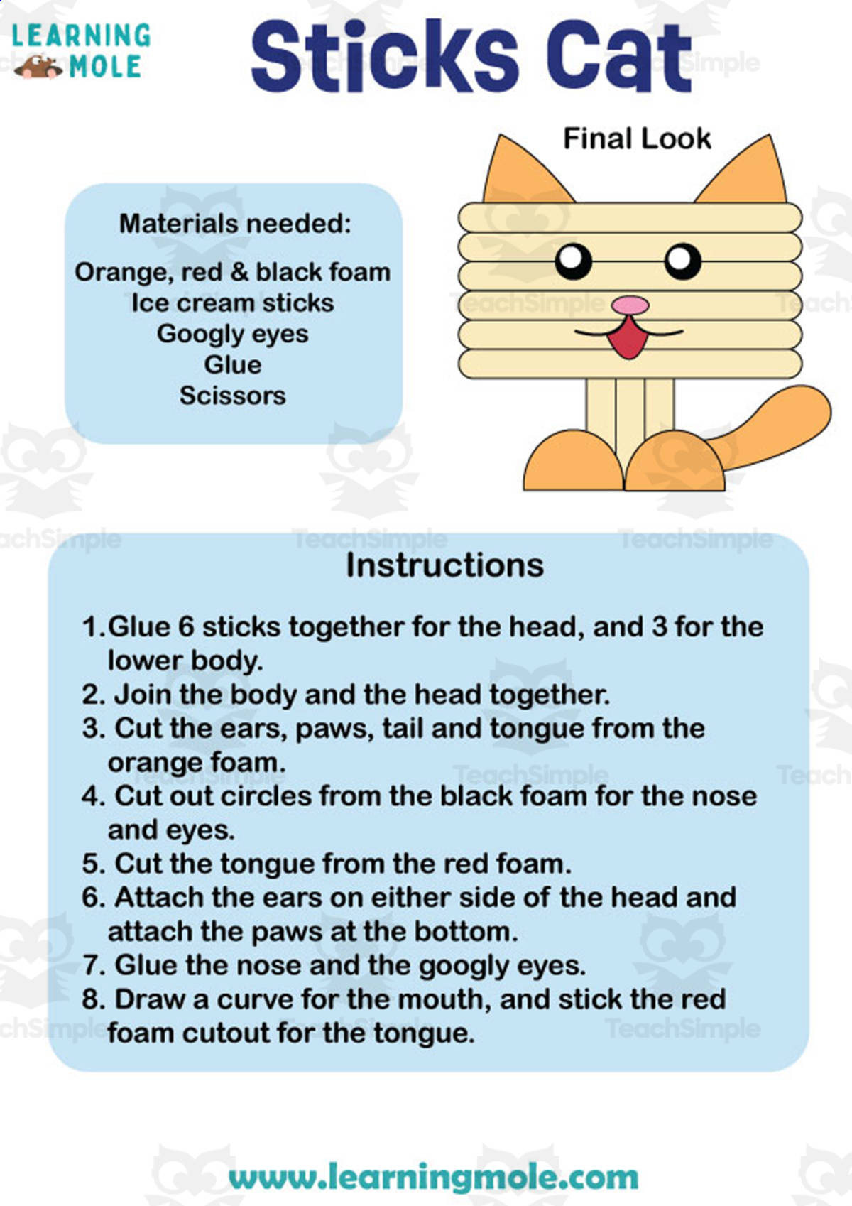 An educational teaching resource from Educational Voice entitled Sticks Cat Activity downloadable at Teach Simple.