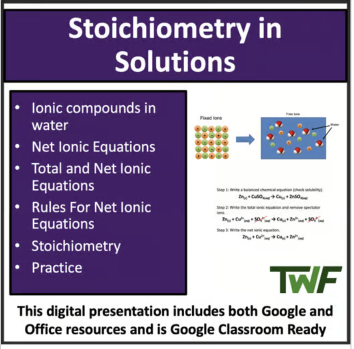 An educational teaching resource from Teach With Fergy entitled Stoichiometry in Solutions - Senior Chemistry lesson downloadable at Teach Simple.