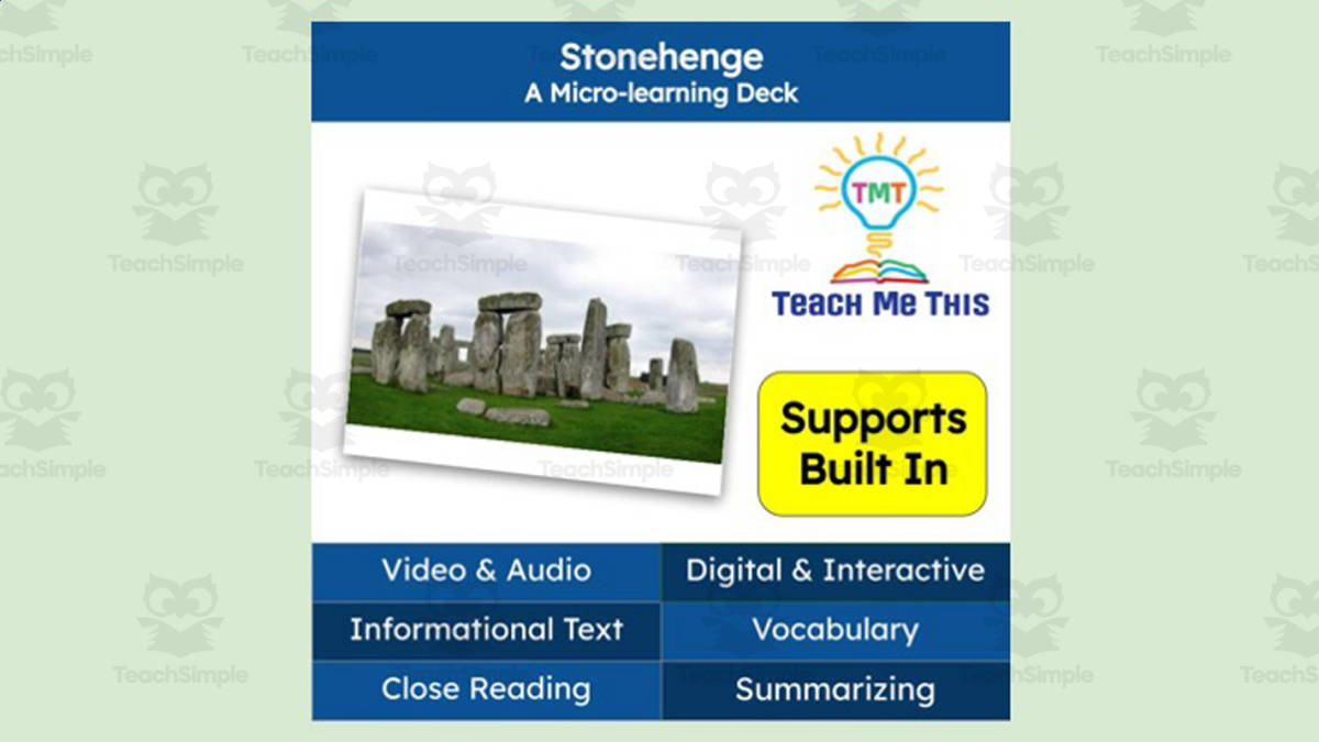 An educational teaching resource from Teach Me This entitled Stonehenge | Reading Comprehension Deck | Interactive Lesson downloadable at Teach Simple.