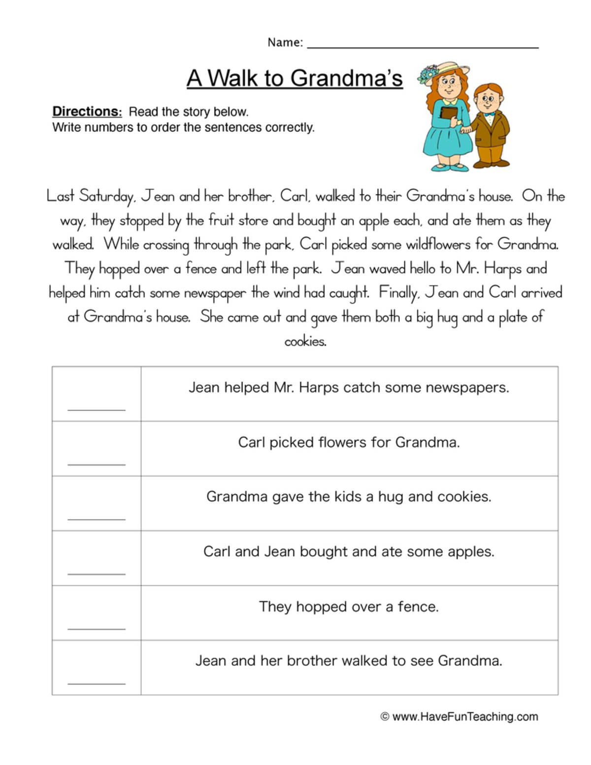 An educational teaching resource from Have Fun Teaching entitled Story Events Order of Events Worksheet downloadable at Teach Simple.