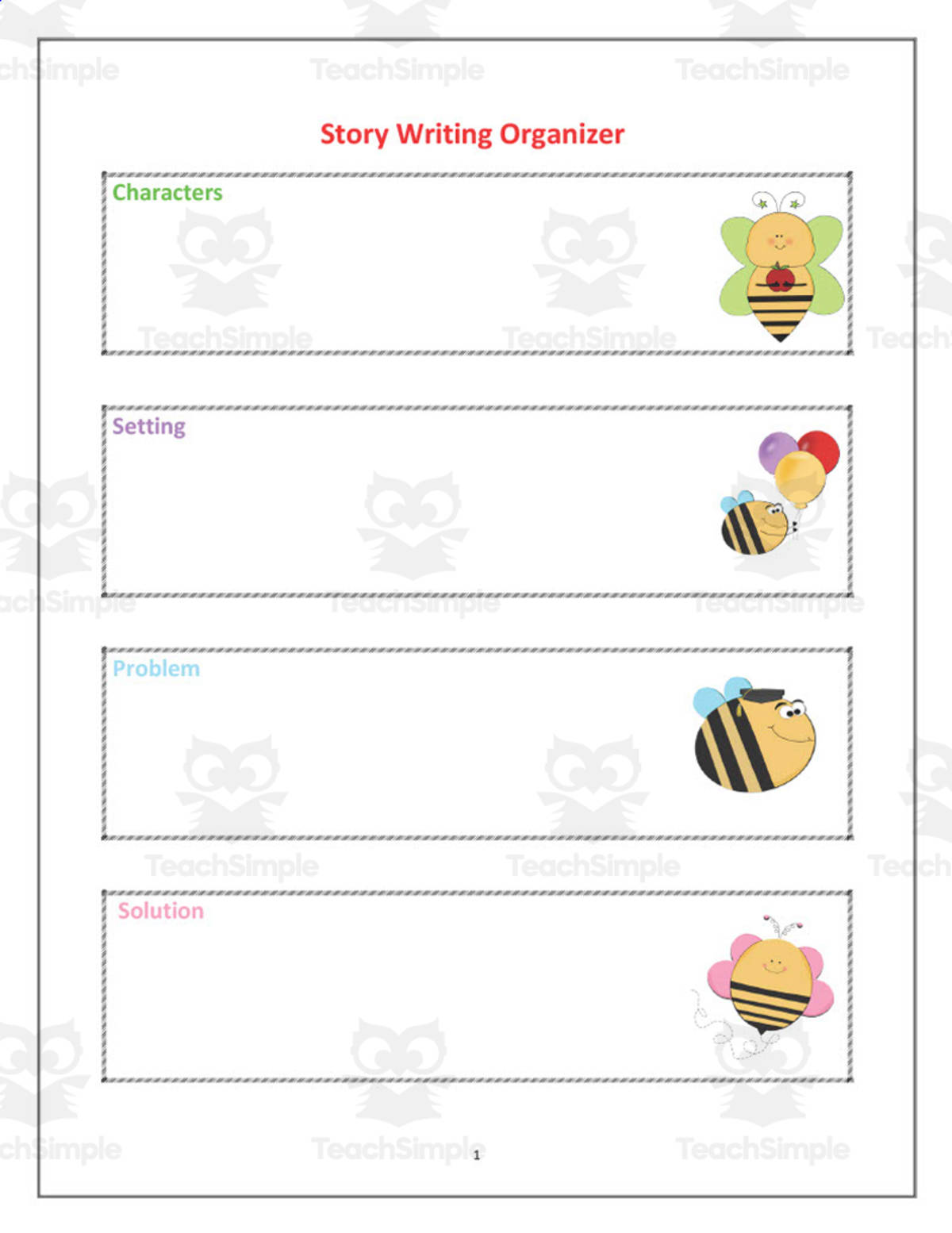 An educational teaching resource from Golden Promise entitled Story Writing Organizer downloadable at Teach Simple.