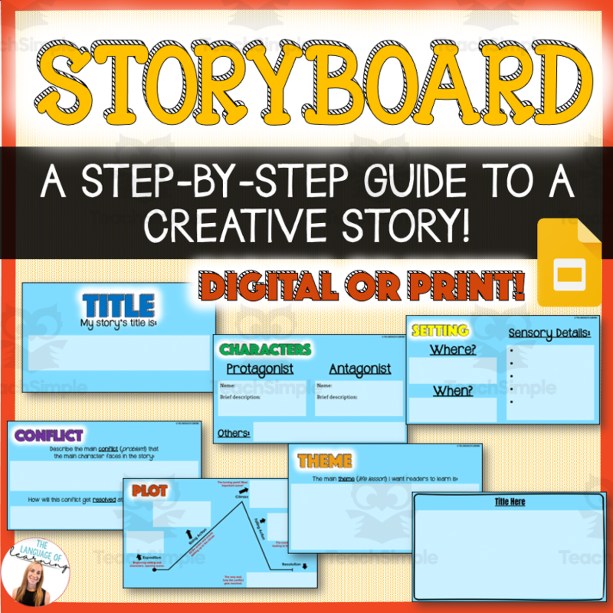 An educational teaching resource from The Language of Learning entitled Storyboard Creative Writing Planning Guide downloadable at Teach Simple.