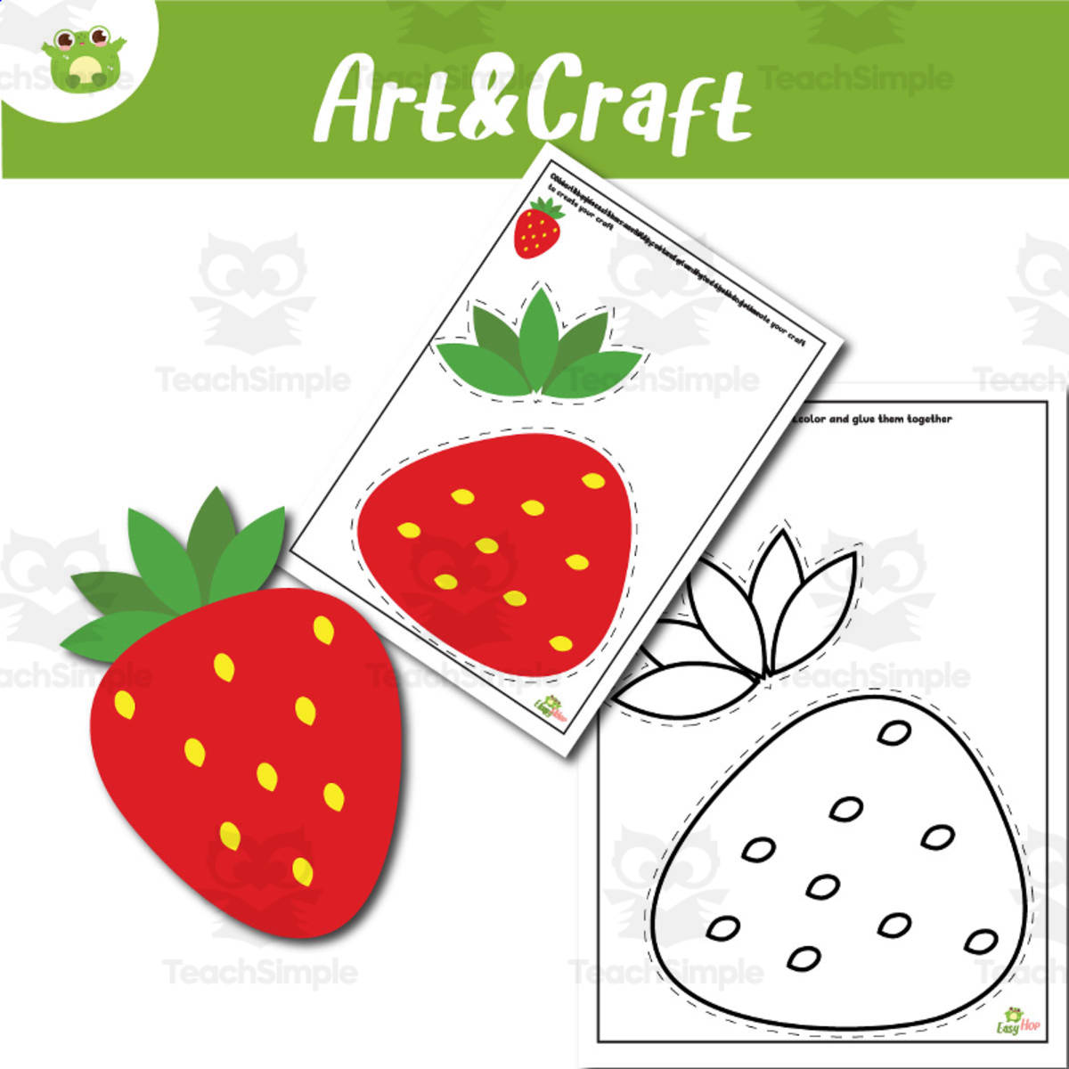An educational teaching resource from EasyHop entitled Strawberry Art & Craft Printable – Cut, Color, and Build Activity | Fr downloadable at Teach Simple.