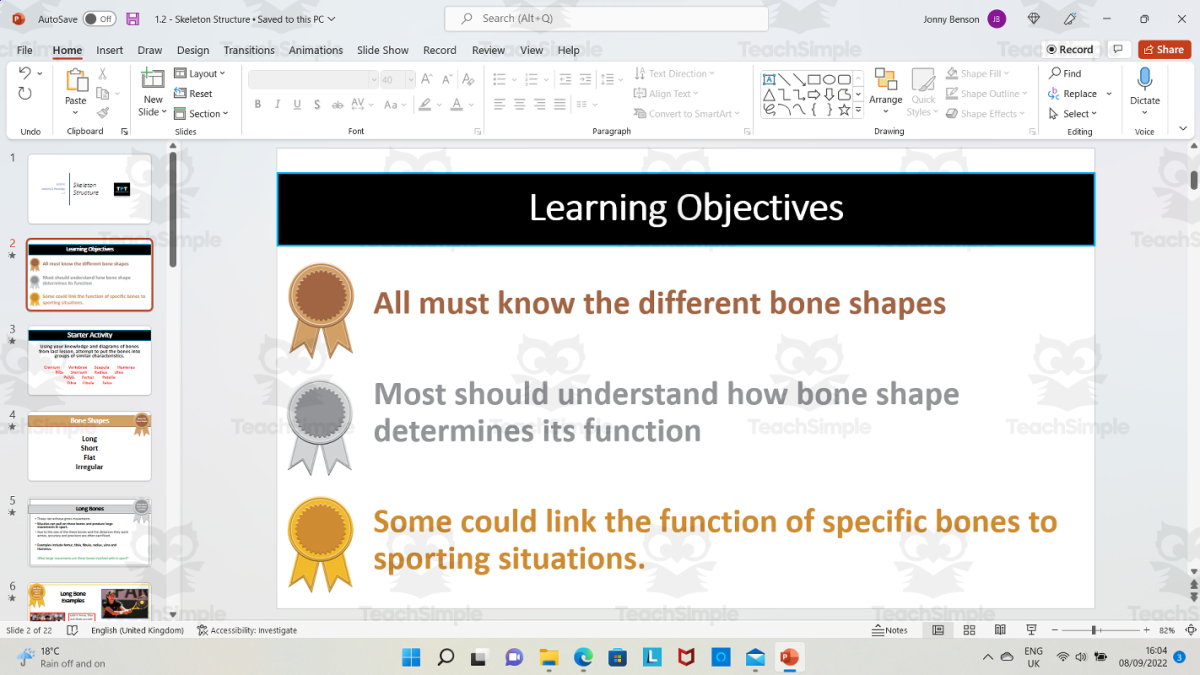 An educational teaching resource from The PE Tutor entitled Structure of the Skeleton downloadable at Teach Simple.