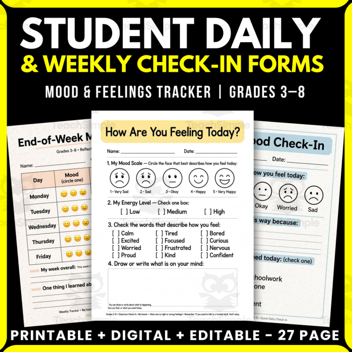 Student Daily & Weekly Check-In Forms | Mood & Feelings Tracker preview