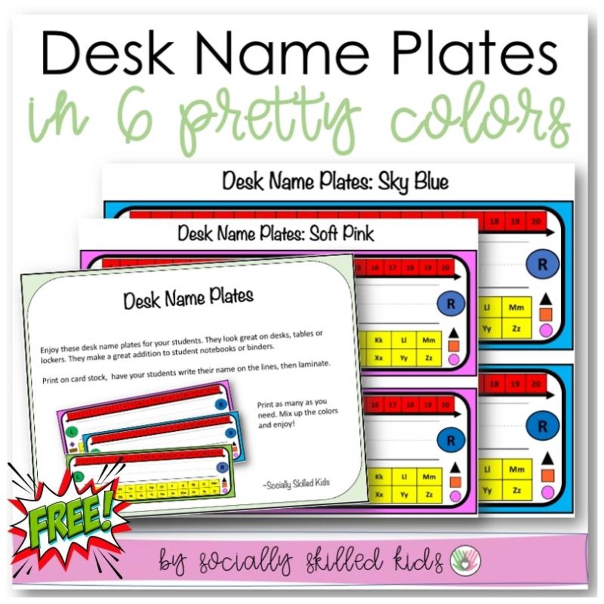 An educational teaching resource from Socially Skilled Kids entitled Student Desk Name Plates downloadable at Teach Simple.