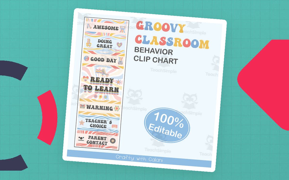 An educational teaching resource from Crafty with Calani entitled Student's Behavior Chart in Pastel Groovy Theme - 100% Editable downloadable at Teach Simple.