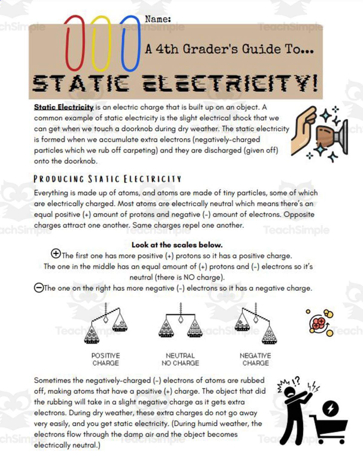 An educational teaching resource from Reading in the Middle Grade entitled Study Guide: State Electricity for 4th Graders downloadable at Teach Simple.
