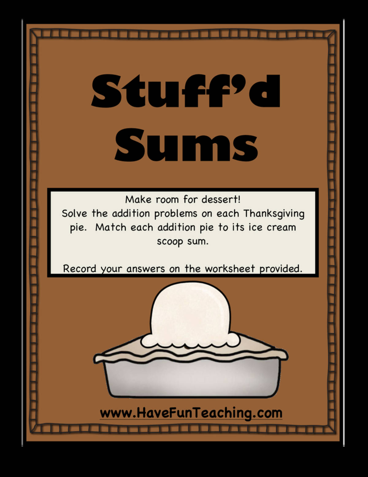 An educational teaching resource from Have Fun Teaching entitled Stuffd Sums Thanksgiving Activity downloadable at Teach Simple.