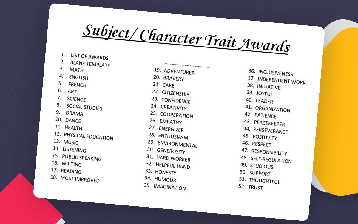 An educational teaching resource from Brave Education entitled Subject & Character Trait Awards downloadable at Teach Simple.