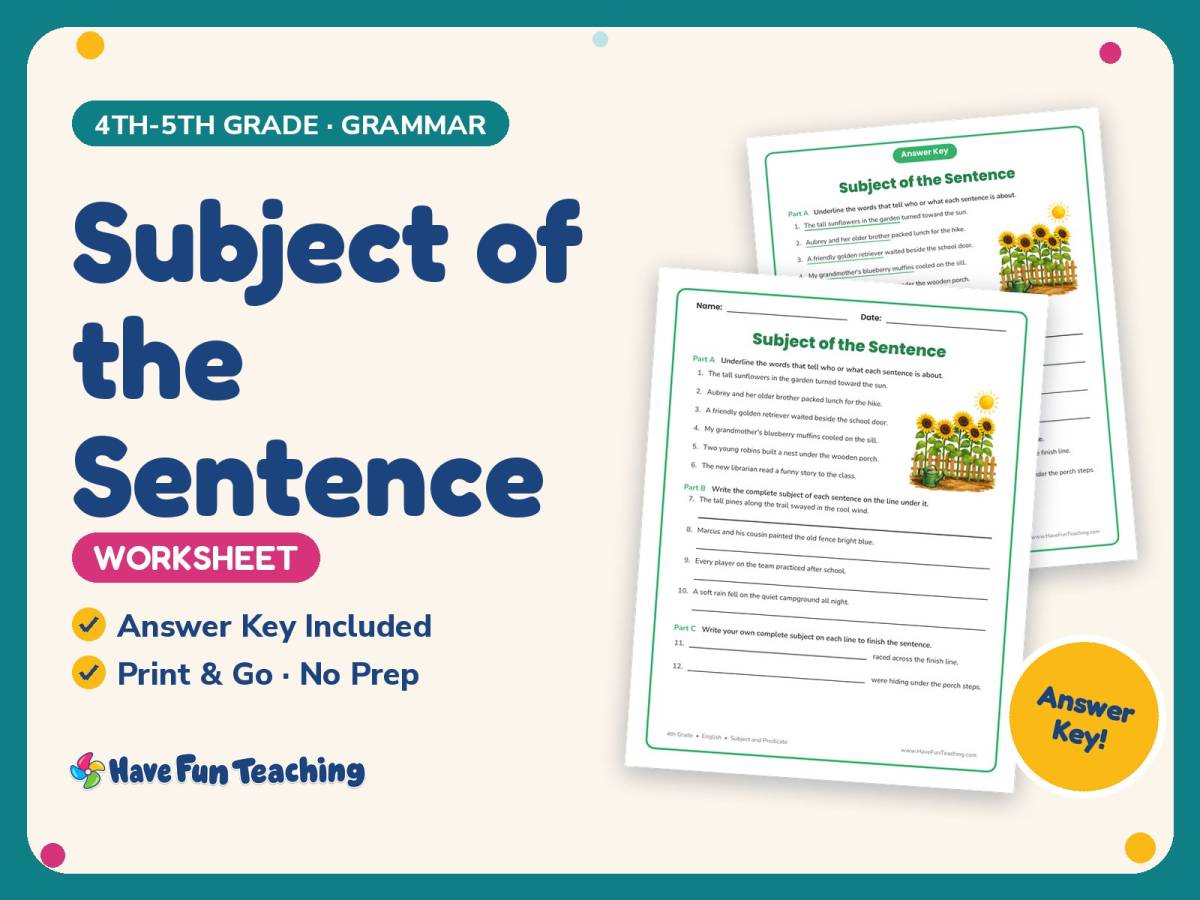 Subject of the Sentence Worksheet – 4th-5th Grade Practice preview