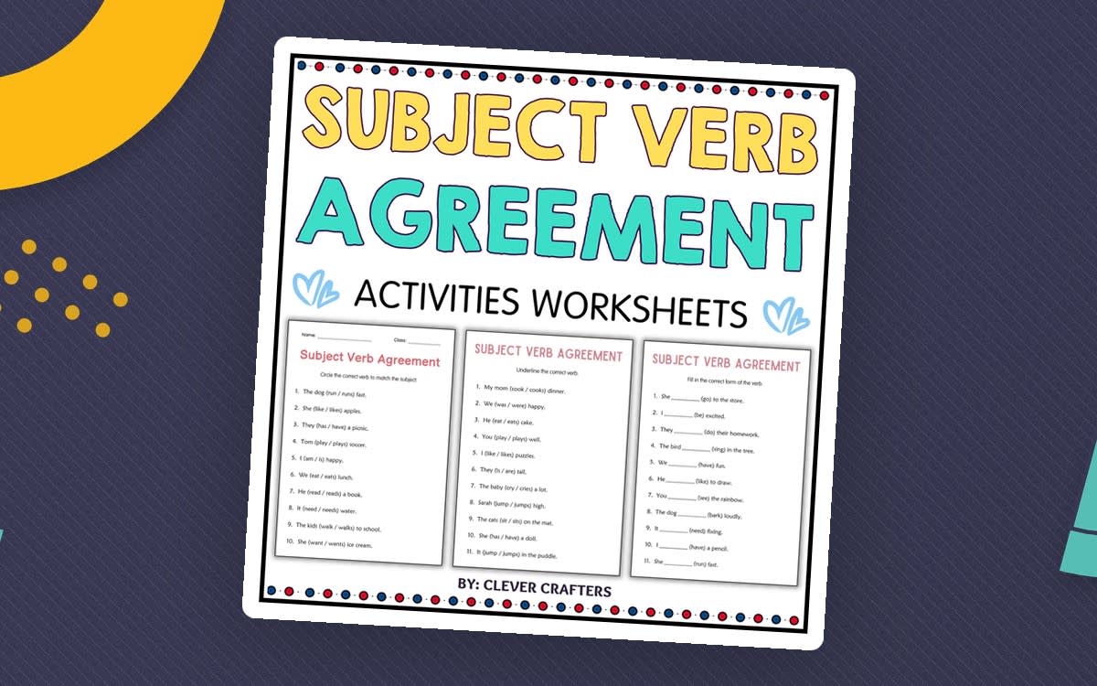 An educational teaching resource from Clever Crafters entitled Subject Verb Agreement Grammar Worksheets Practice for Grade 2, 3, 4 downloadable at Teach Simple.