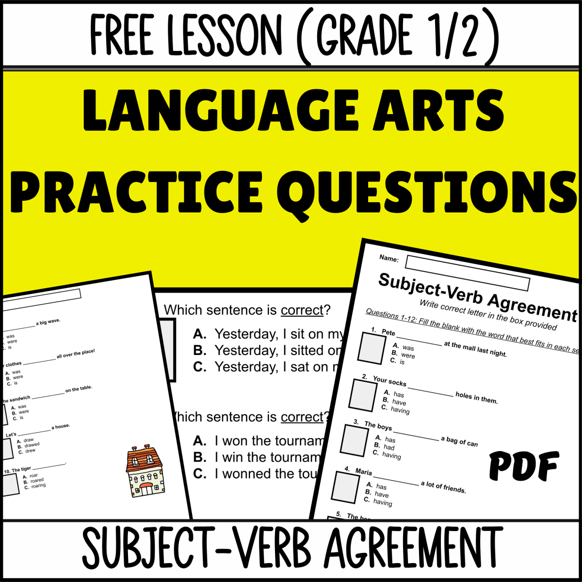 An educational teaching resource from Cored Education entitled Subject-Verb Agreement Sample - Grades 1-2 Grammar (PDF) downloadable at Teach Simple.